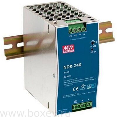 NDR-240-24 Блок питания MW, 240W. Uвых=DC 24V, 10А. Защита: КЗ, Пов. U.